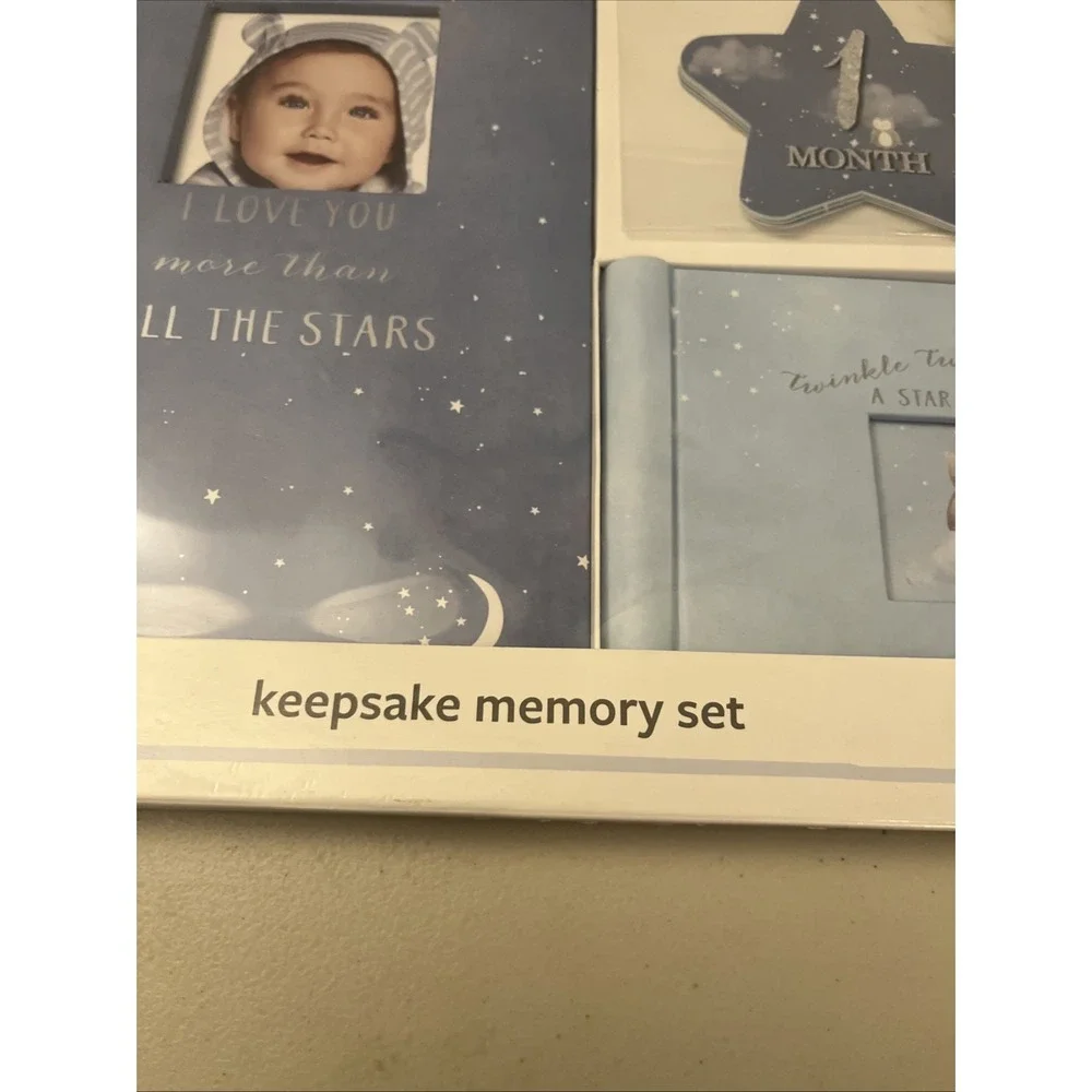 Carter's Blue All The Stars Gender Neutral Baby Memory Book for Newborn Keepsake